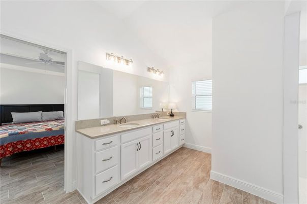 Bathroom, Bedroom, Dual Sink Vanities, Interior, Wood Texture Flooring