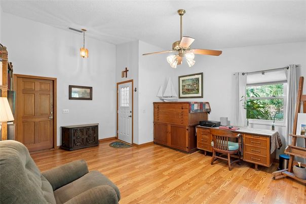 Home Office, Interior, Pendant Lights, Wood Texture Flooring