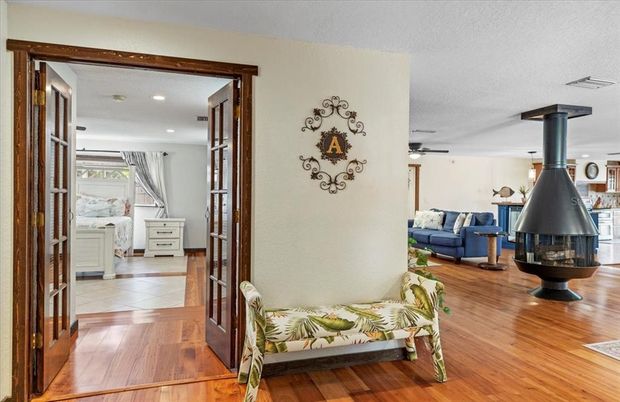 Fireplace, Interior, Recessed Lighting, Wood Texture Flooring