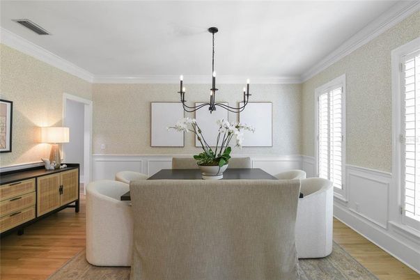 Chandelier, Dining room, Interior, Wood Texture Flooring