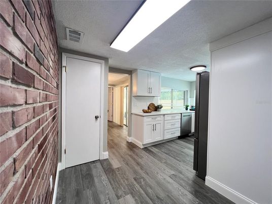 Interior, Kitchen, Stone Walls, Wood Texture Flooring