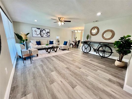Interior, Living room, Recessed Lighting, Wood Texture Flooring