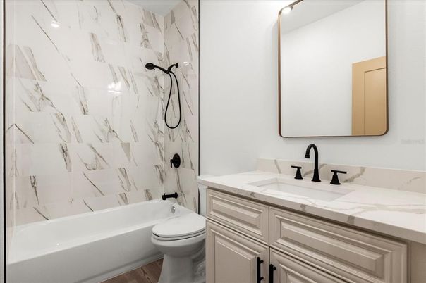 Bathroom, Interior, Marble Walls, Wood Texture Flooring