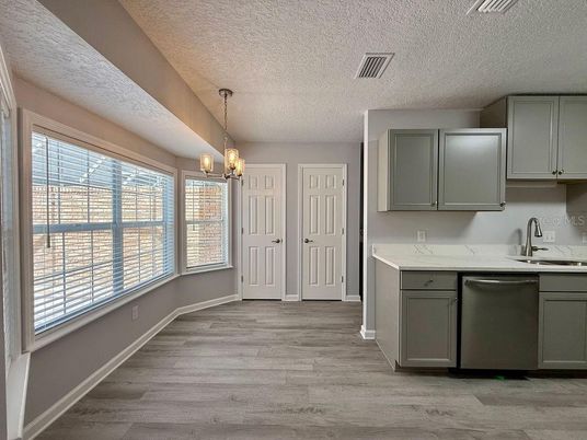 Interior, Kitchen, Pendant Lights, Wood Texture Flooring