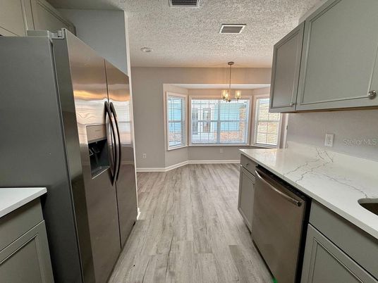 Chandelier, Interior, Kitchen, Pendant Lights, Wood Texture Flooring