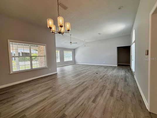 Chandelier, Empty room, Interior, Pendant Lights, Wood Texture Flooring