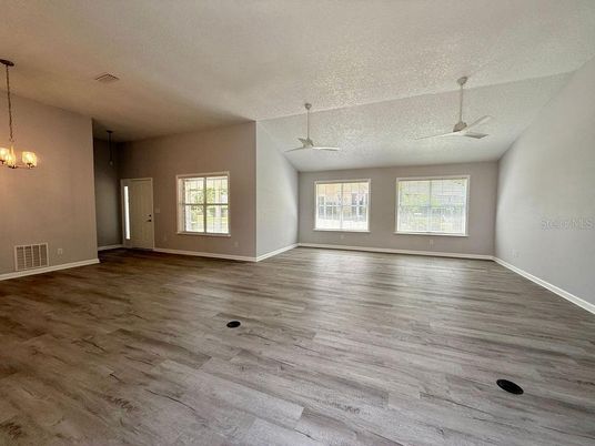 Empty room, Interior, Pendant Lights, Wood Texture Flooring