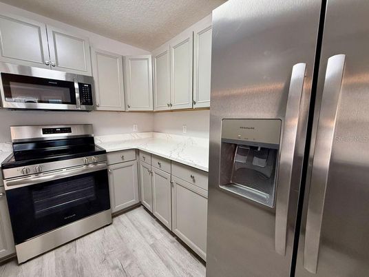 Interior, Kitchen, Stainless Steel Appliances, Wood Texture Flooring