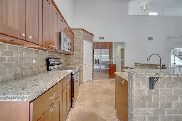 Interior, Kitchen, Stainless Steel Appliances, Stone Walls
