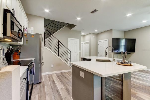 Interior, Kitchen, Recessed Lighting, Wood Texture Flooring