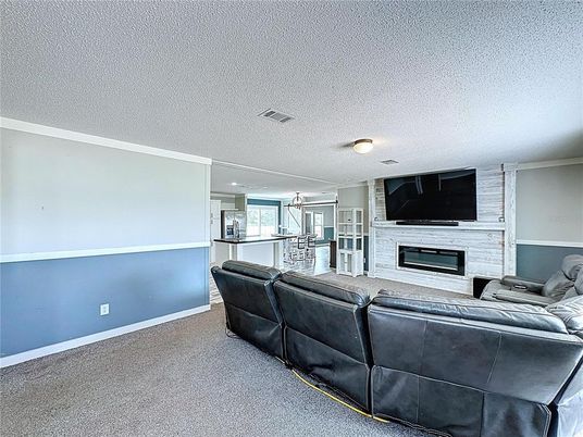 Home Theatre Room, Fireplace, Interior, Kitchen, Living room, Recessed Lighting