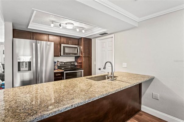 Interior, Kitchen, Stainless Steel Appliances, Wood Texture Flooring