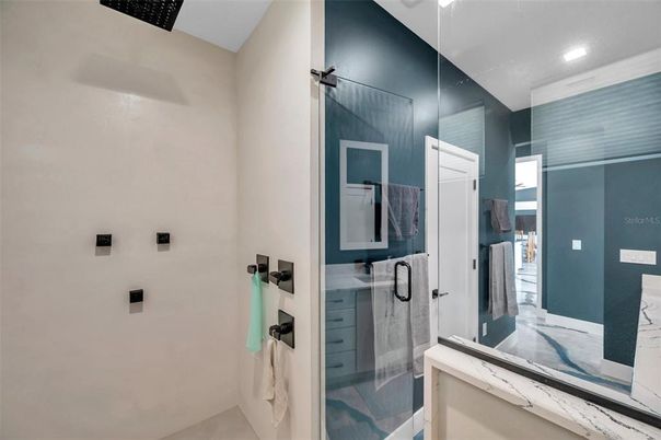 Bathroom, Glass Shower, Interior, Recessed Lighting