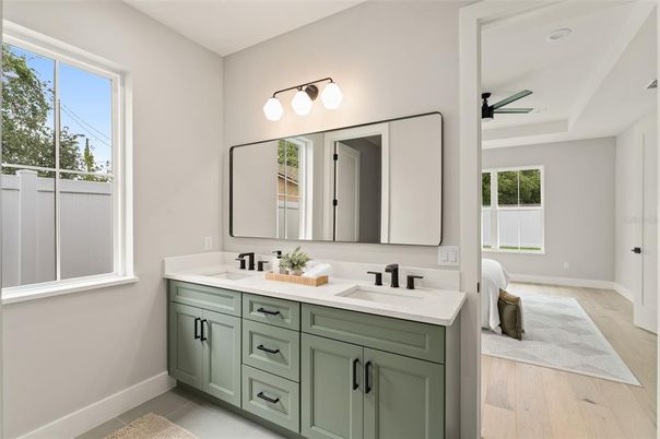 Bathroom, Dual Sink Vanities, Interior, Wood Texture Flooring