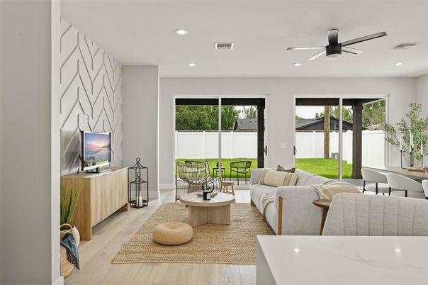 Interior, Living room, Recessed Lighting, Wood Texture Flooring