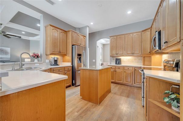 Interior, Kitchen, Recessed Lighting, Wood Texture Flooring