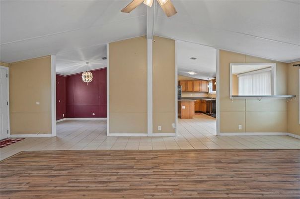 Chandelier, Empty room, Interior, Kitchen, Wood Texture Flooring