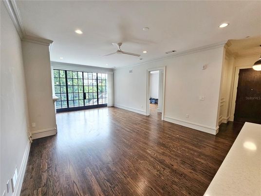 Empty room, Interior, Recessed Lighting, Wood Texture Flooring