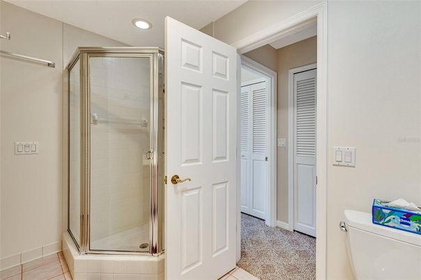 Bathroom, Glass Shower, Interior, Recessed Lighting