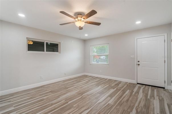 Empty room, Interior, Recessed Lighting, Wood Texture Flooring