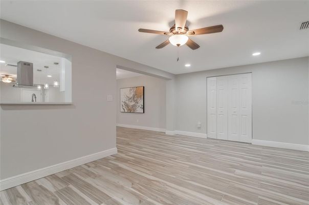 Empty room, Interior, Recessed Lighting, Wood Texture Flooring