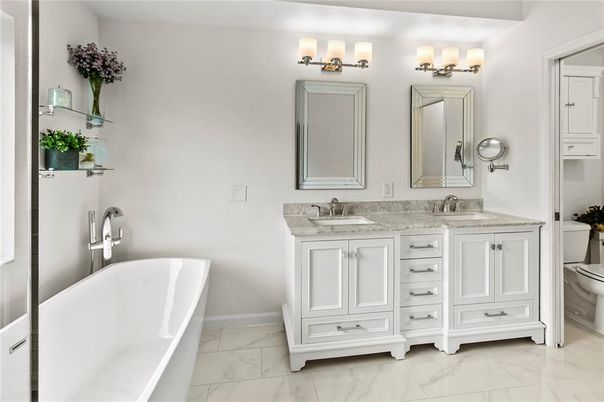 Bathroom, Dual Sink Vanities, Free Standing Baths, Interior, Marble