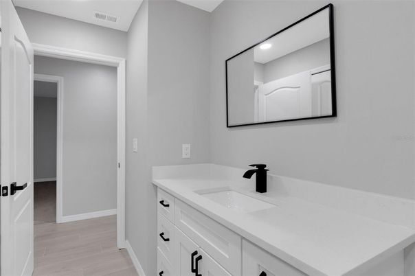 Bathroom, Interior, Recessed Lighting, Wood Texture Flooring