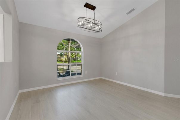 Chandelier, Empty room, Interior, Pendant Lights, Wood Texture Flooring
