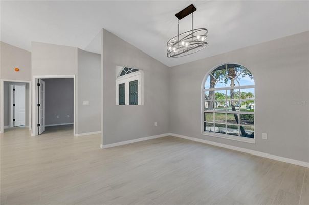 Empty room, Interior, Pendant Lights, Wood Texture Flooring