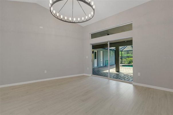 Empty room, Interior, Pendant Lights, Wood Texture Flooring