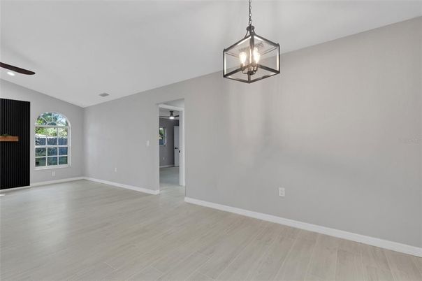 Empty room, Interior, Pendant Lights, Recessed Lighting, Wood Texture Flooring
