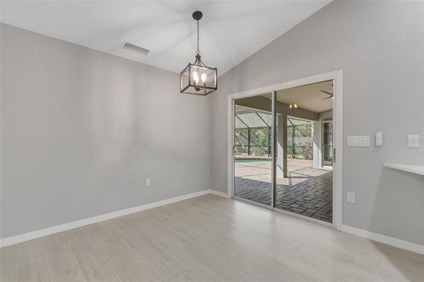 Empty room, Interior, Pendant Lights, Wood Texture Flooring
