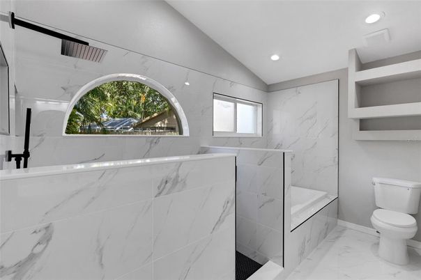 Bathroom, Interior, Marble, Marble Walls, Recessed Lighting