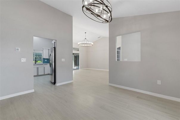 Chandelier, Empty room, Interior, Pendant Lights, Wood Texture Flooring