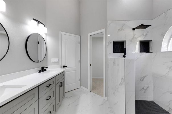 Bathroom, Dual Sink Vanities, Interior, Marble, Marble Walls