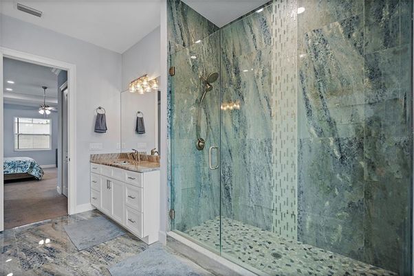 Bathroom, Glass Shower, Interior, Recessed Lighting