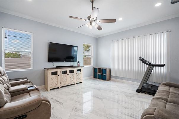 Home Theatre Room, Interior, Living room, Marble, Recessed Lighting