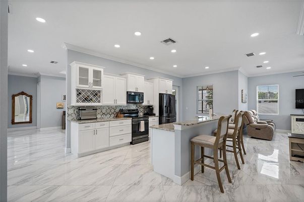 Interior, Kitchen, Marble, Recessed Lighting, Stainless Steel Appliances