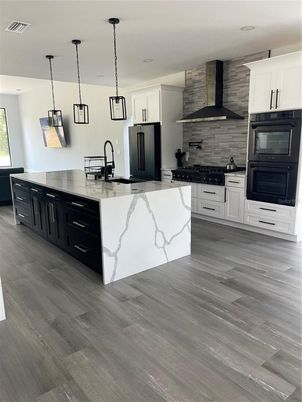 Interior, Kitchen, Pendant Lights, Recessed Lighting, Wood Texture Flooring