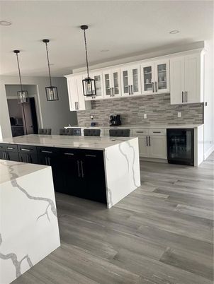 Interior, Kitchen, Pendant Lights, Recessed Lighting, Wood Texture Flooring