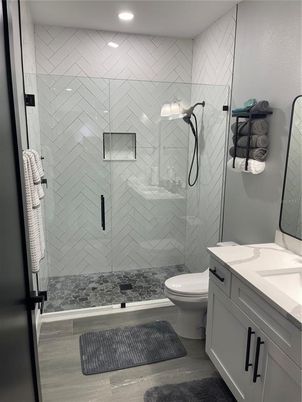 Bathroom, Glass Shower, Interior, Recessed Lighting