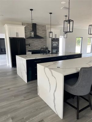 Interior, Kitchen, Pendant Lights, Wood Texture Flooring