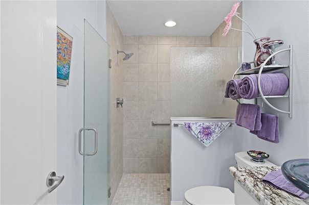 Bathroom, Glass Shower, Interior, Recessed Lighting