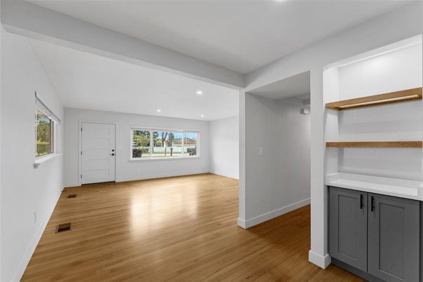 Empty room, Interior, Recessed Lighting, Wood Texture Flooring