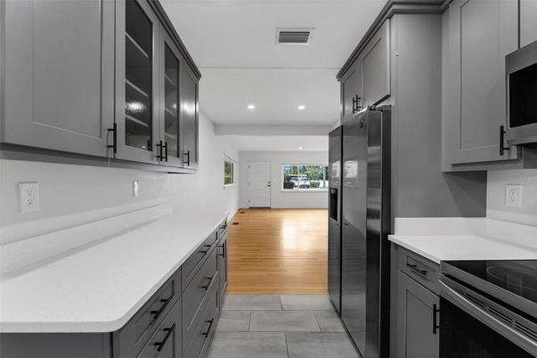 Interior, Kitchen, Recessed Lighting, Wood Texture Flooring