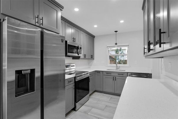 Interior, Kitchen, Pendant Lights, Recessed Lighting, Stainless Steel Appliances