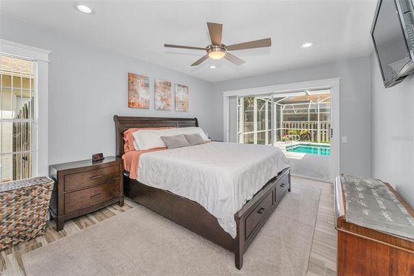 Bedroom, Interior, Recessed Lighting, Wood Texture Flooring