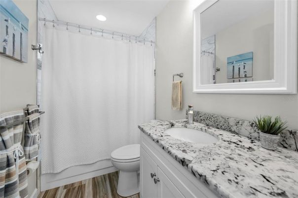 Bathroom, Interior, Recessed Lighting, Wood Texture Flooring