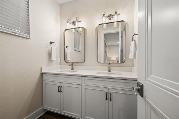 Bathroom, Dual Sink Vanities, Interior, Wood Texture Flooring
