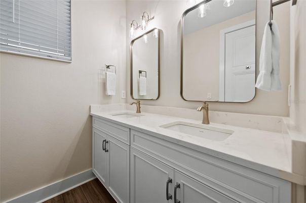 Bathroom, Dual Sink Vanities, Interior, Wood Texture Flooring
